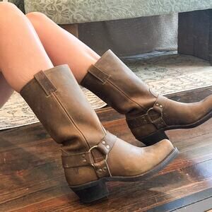 Frye Vintage Brown Leather Harness Boots Size 8.5